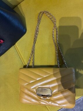CHANEL Yellow Chevron Quilted Leather Chain Crossbody Bag